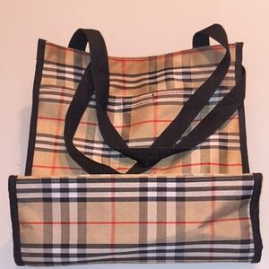 Plaid Tote Bag with Black Straps